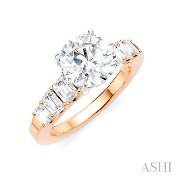 1 Ctw Round Shape Emerald and Round Cut Diamond Semi-Mount Engagement Ring in 14K Rose and White Gold